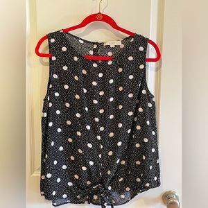 Loft black and white polka dot sleeveless blouse